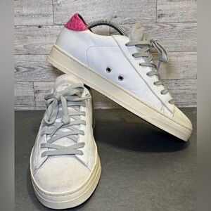 P448 Women's Low-Top Sneakers Leather Suede Pink Snakeskin Heel Size 40